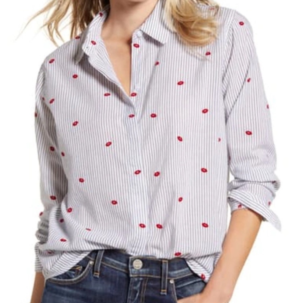 Rails White and Black Striped Shirt with Red Accents